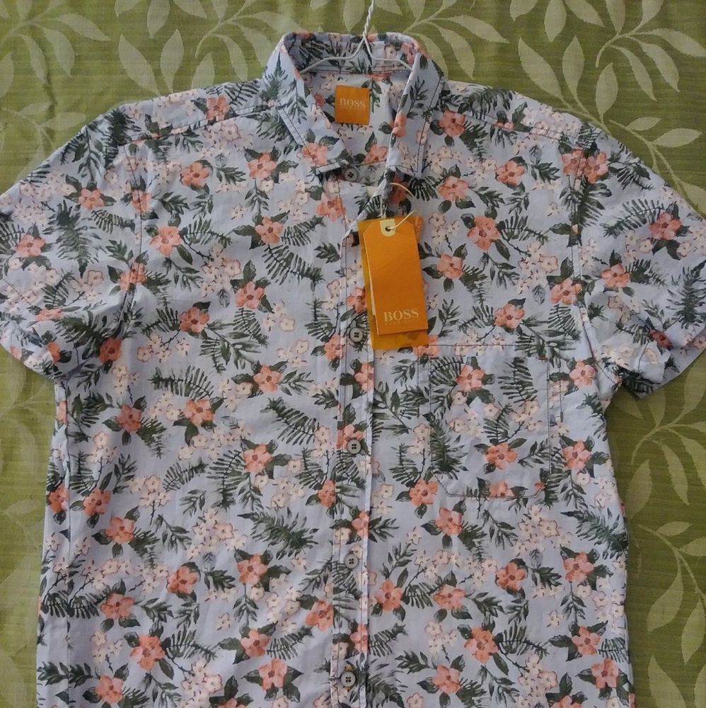Hugo Boss Orange Floral Print Shirt